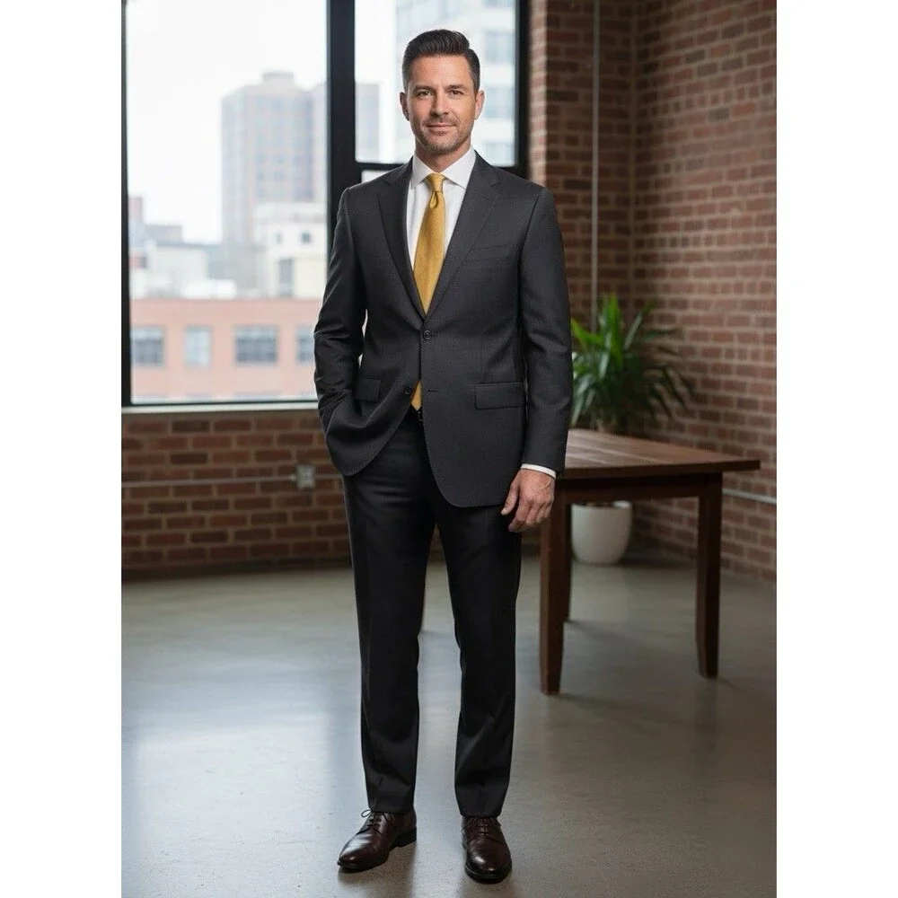 Joseph Abboud Men’s 40L 34x32 2pc Suit Super 100s Wool Pleated Cuffed Black
